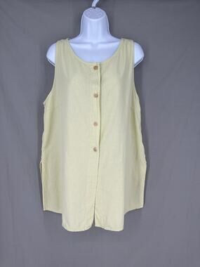 Iridium Tunic Top Womens Large Lime Green Lagenlook Button Artful Artsy Cotton